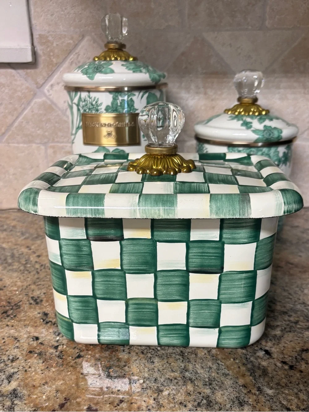 NEW! Mackenzie-Childs Emerald Check Recipe Box w/Recipe Cards